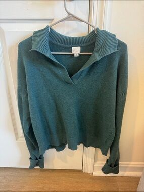 a new day Teal Ribbed Cowl Collar Sweater